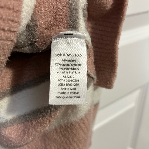 Barefoot Dreams CozyChic Ultra Lite Rose and Gray Striped Sweater - Picture 5 of 10